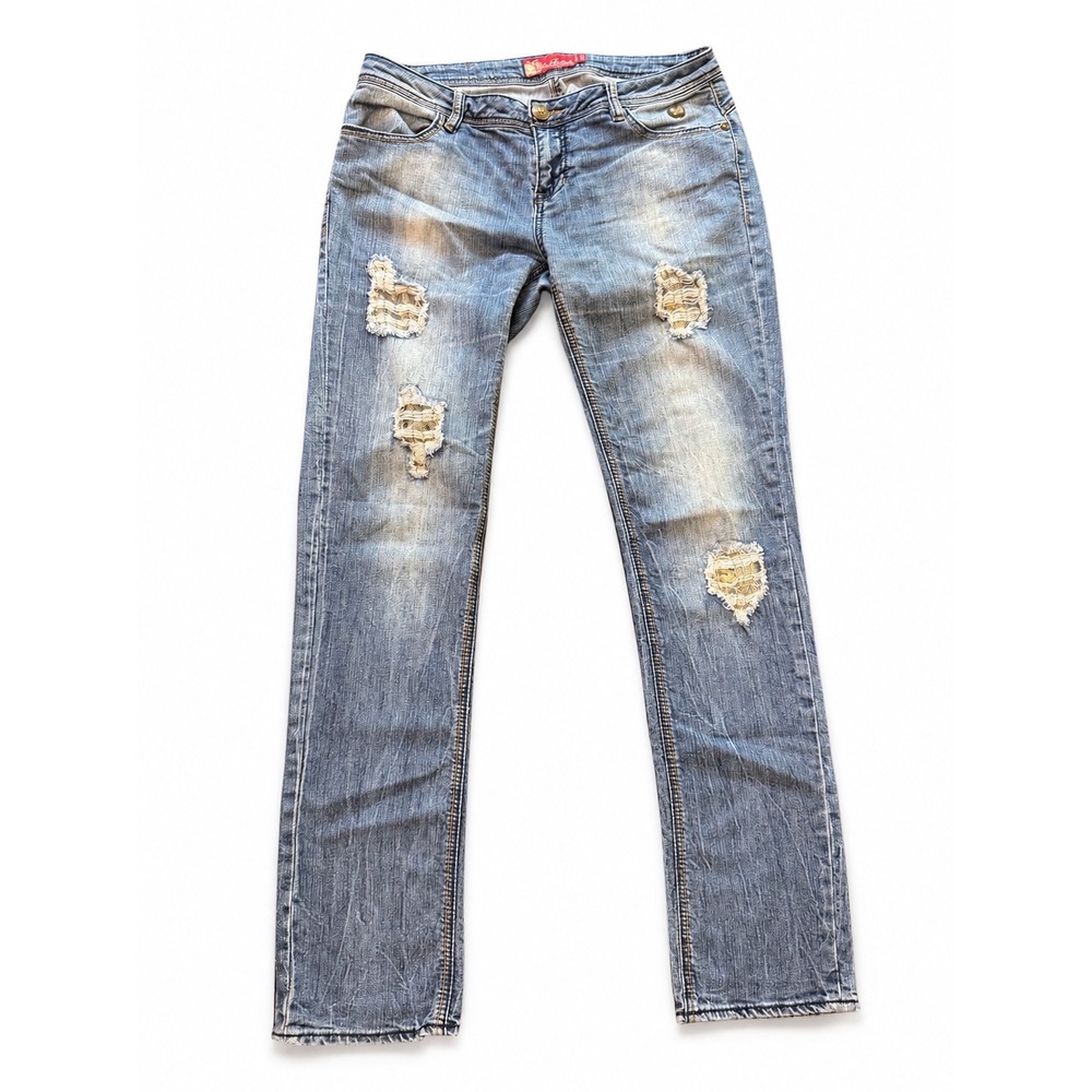 Apple Bottoms Women's Juniors 9/10 Low Rise‎ Jeans Light Wash Distressed Y2K